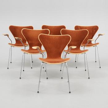 STOLAR, 6 st, "Sjuan", Arne Jacobsen för Fritz Hansen, 1900-talets andra hälft.