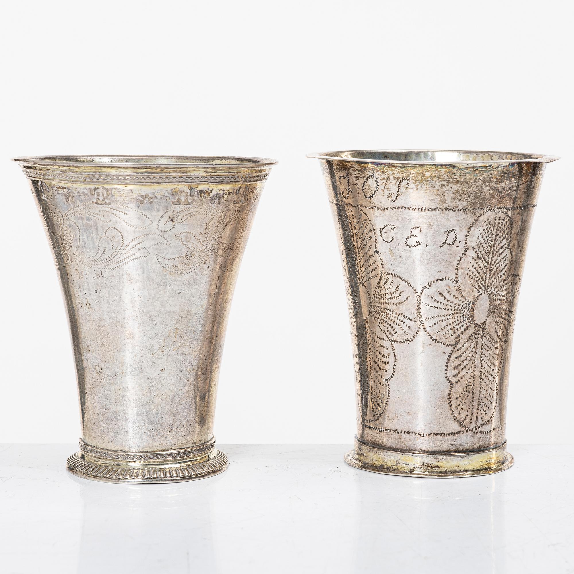 Two Swedish silver beakers, 18th century.