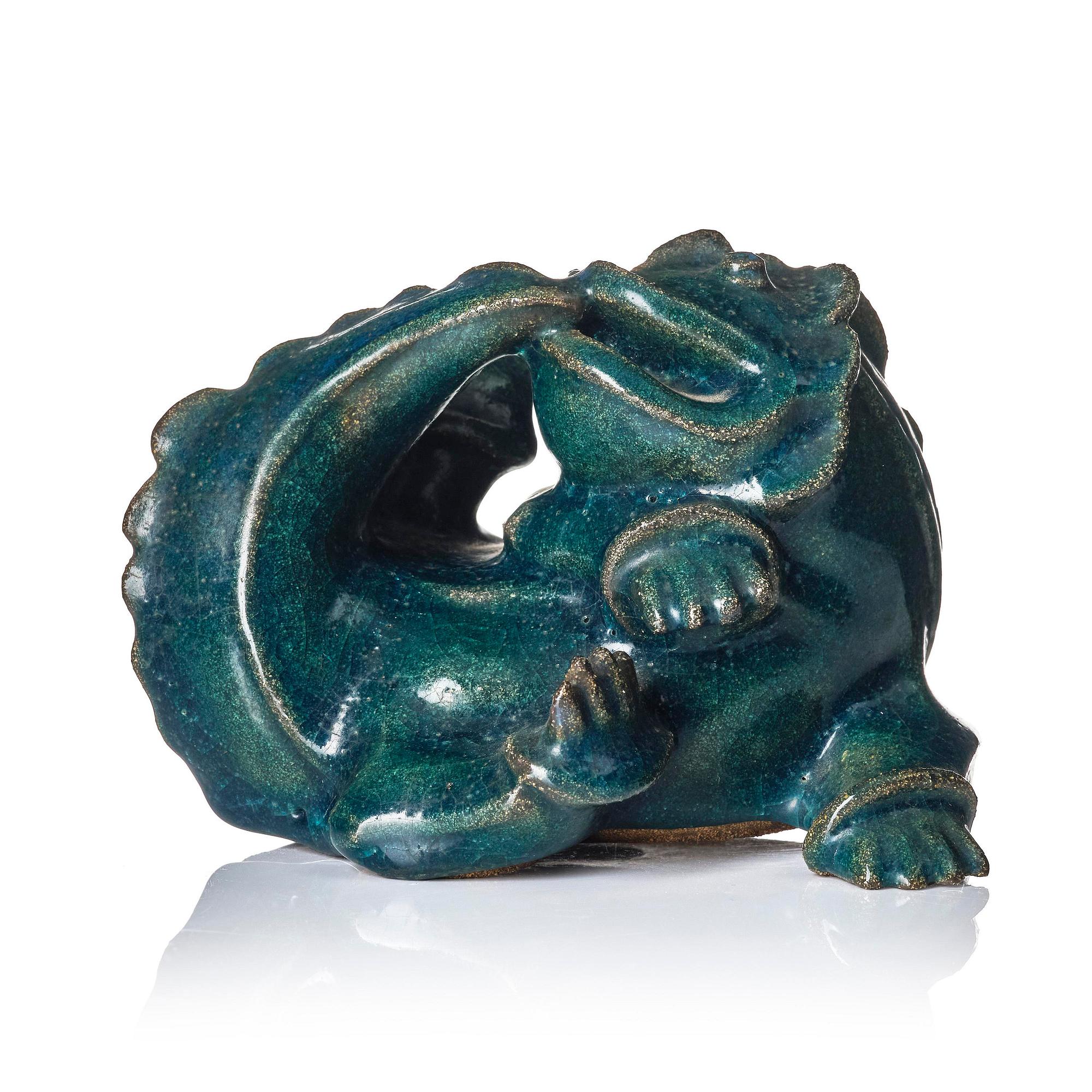 Wilhelm Kåge, a chamotte stoneware sculpture of a dragon puppy, Gustavsberg ca 1940.