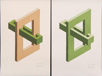 Oscar Reutersvärd, three color lithographs, signed épreuve d'artiste.