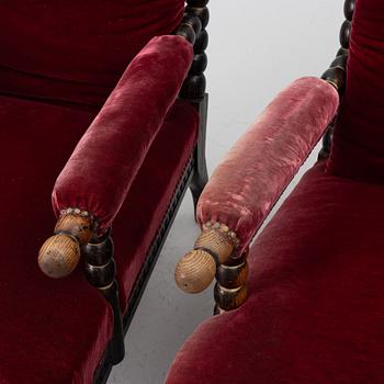 Armchairs, a pair, so-called “Bobbin Chair”, 19th century.