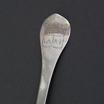 An 18th century silver spoon, unidentified marks.