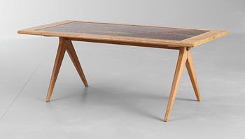 A Stig Lindberg enamel and oak sofa table, Gustavsberg and Nordiska Kompaniet 1956.