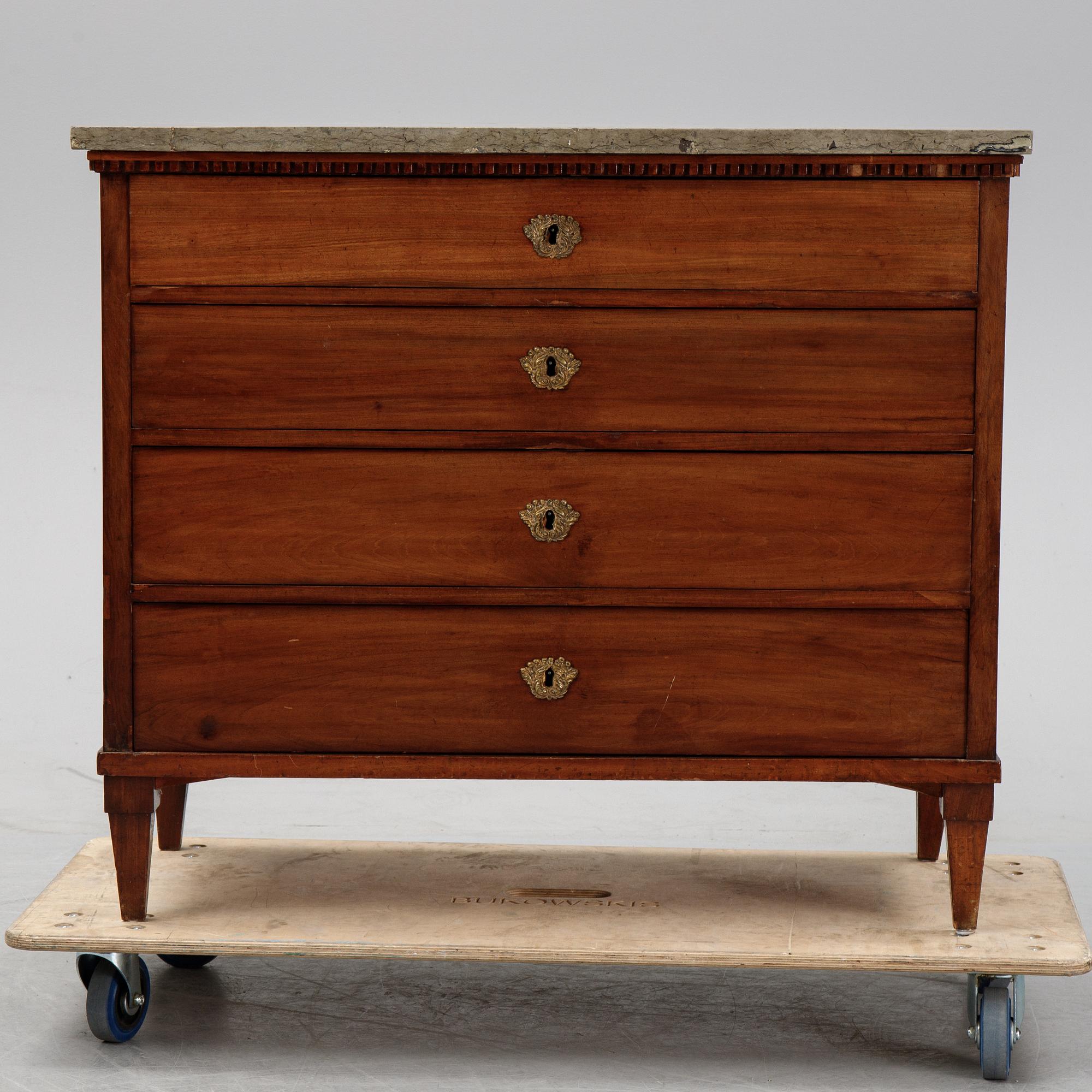 A late gustavian chest of drawers, ca 1800.