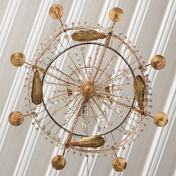 A Gustavian gilt brass and cut glass nine-branch chandelier, Stockholm late 18th century.