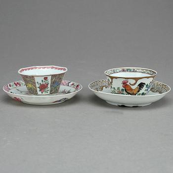 KOPPAR MED FAT, 2+2 st, porslin, Kina, 1700-tal.