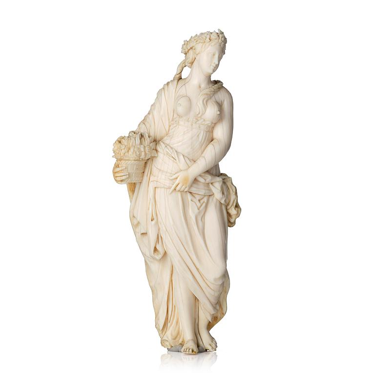 An ivory sculpture of Flora, circle of Frans van Bossuit, late 17th century.