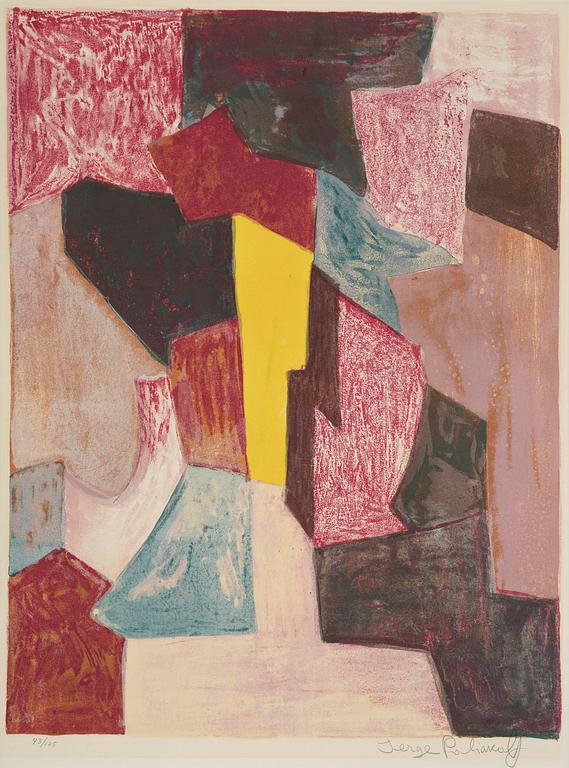 Serge Poliakoff, "Composition rouge, carmin et jaune".