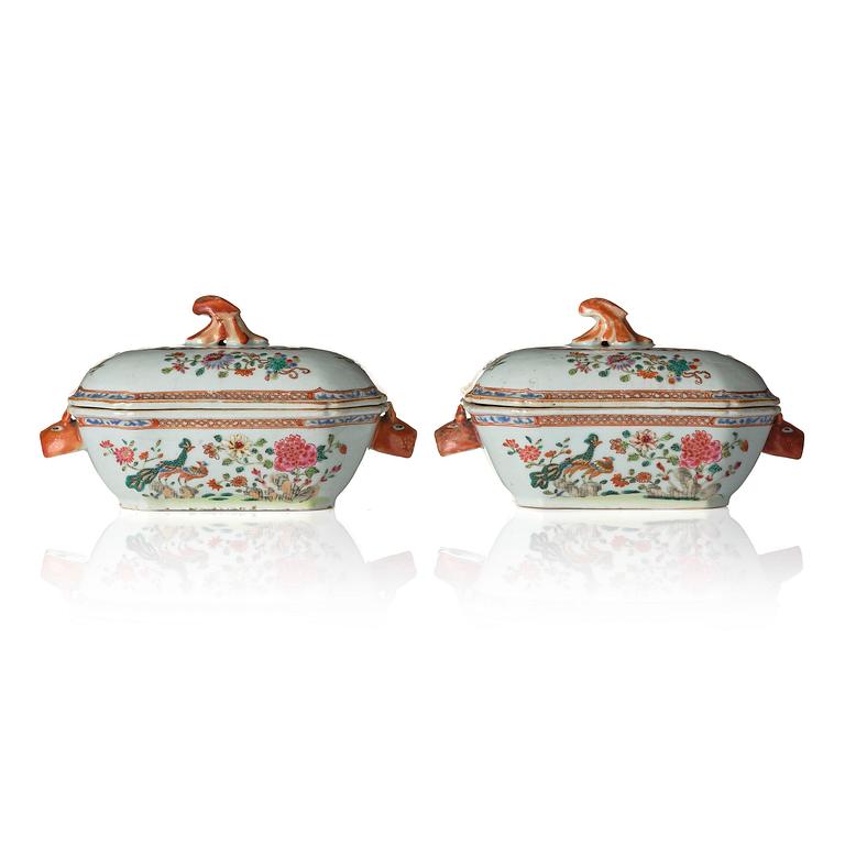 A pair of famille rose butter tureens, Qing dynasty, Qianlong (1736-95).