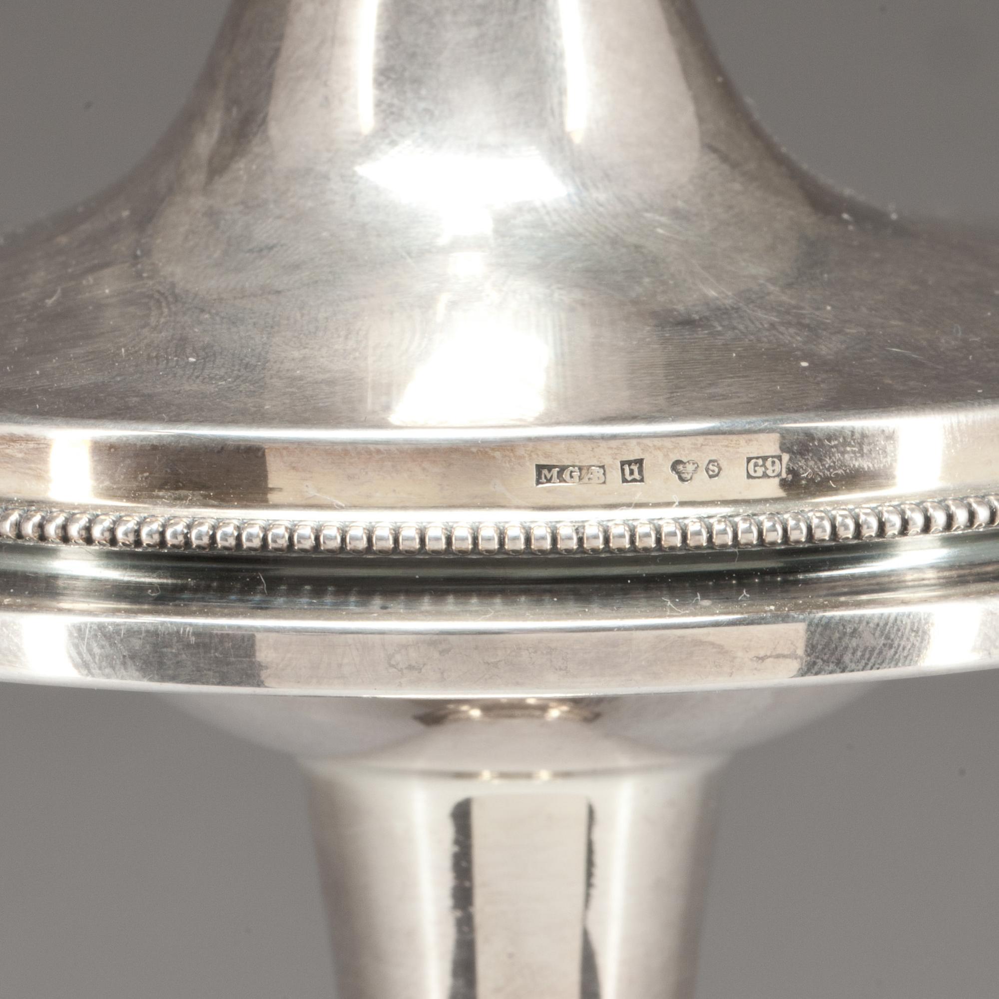 LJUSSTAKAR, ett par, silver, MGAB, Uppsala 1957.