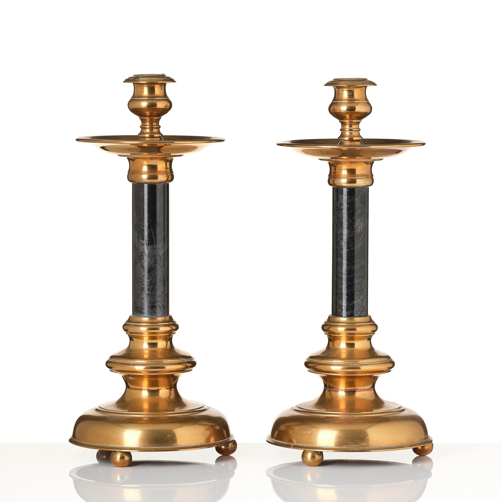 Ljusstakar, ett par, mässing och sten, barockstil, 1900-tal.