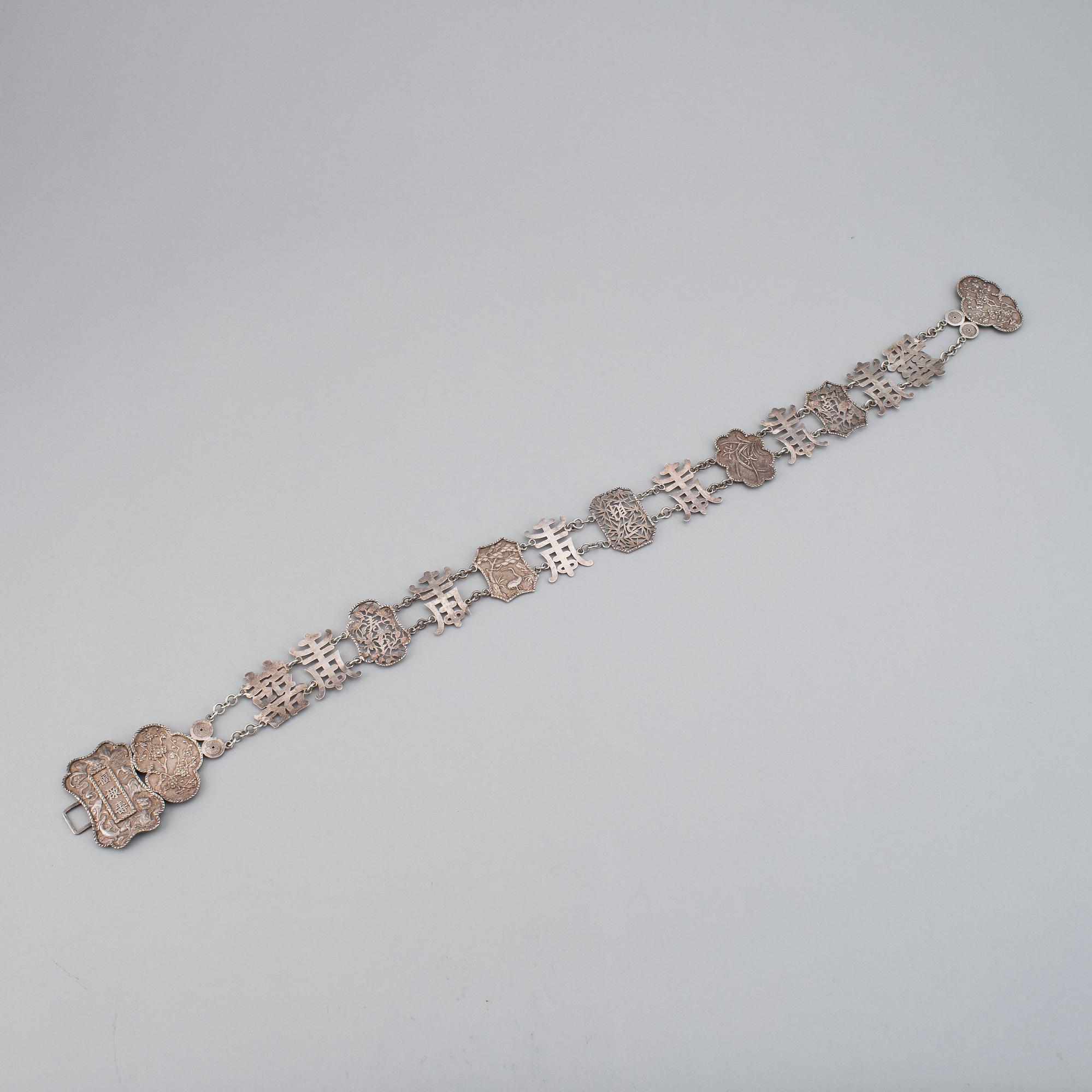 A Chinese silver belt, Luen Hing, Shanghai, China, circa 1875-1930.