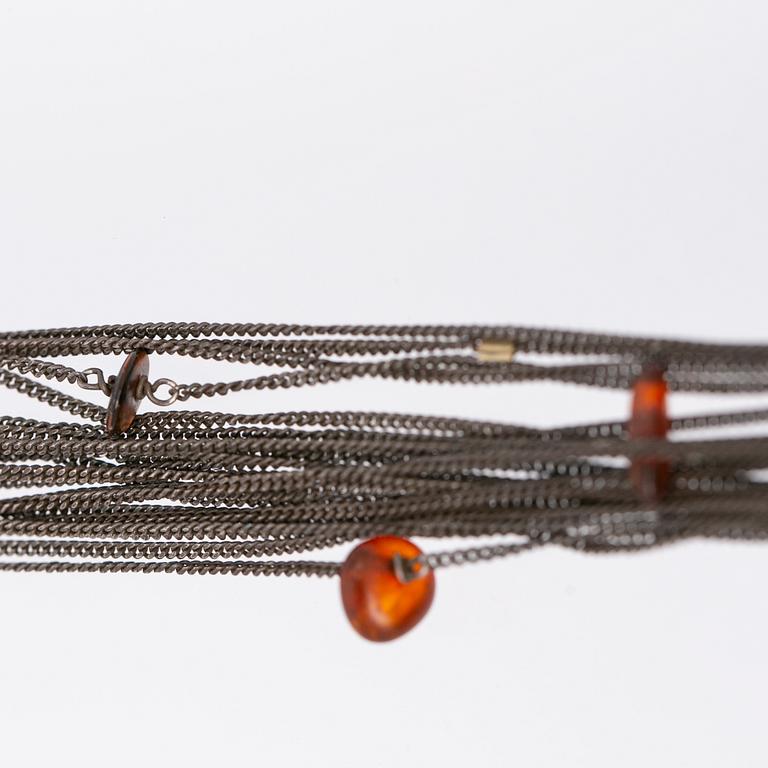 Necklace, oxidised silver and gold plating with amber stones, Ghita Ring, Denmark.