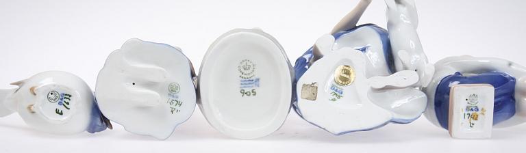FIGURINER, 5 st, porslin, Kongl Dansk samt Bing & Gröndahl, 1900-talets andra hälft.