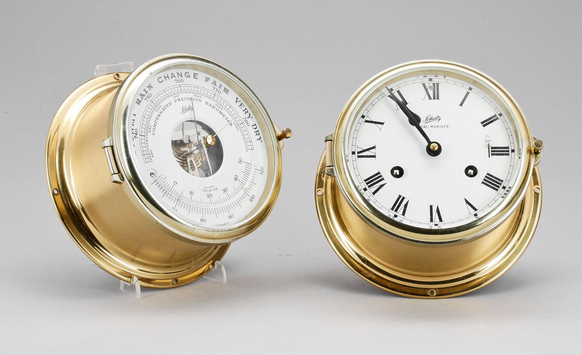 SKEPPSUR SAMT BAROMETER, mässing, Schatz, 1900-talets andra hälft.