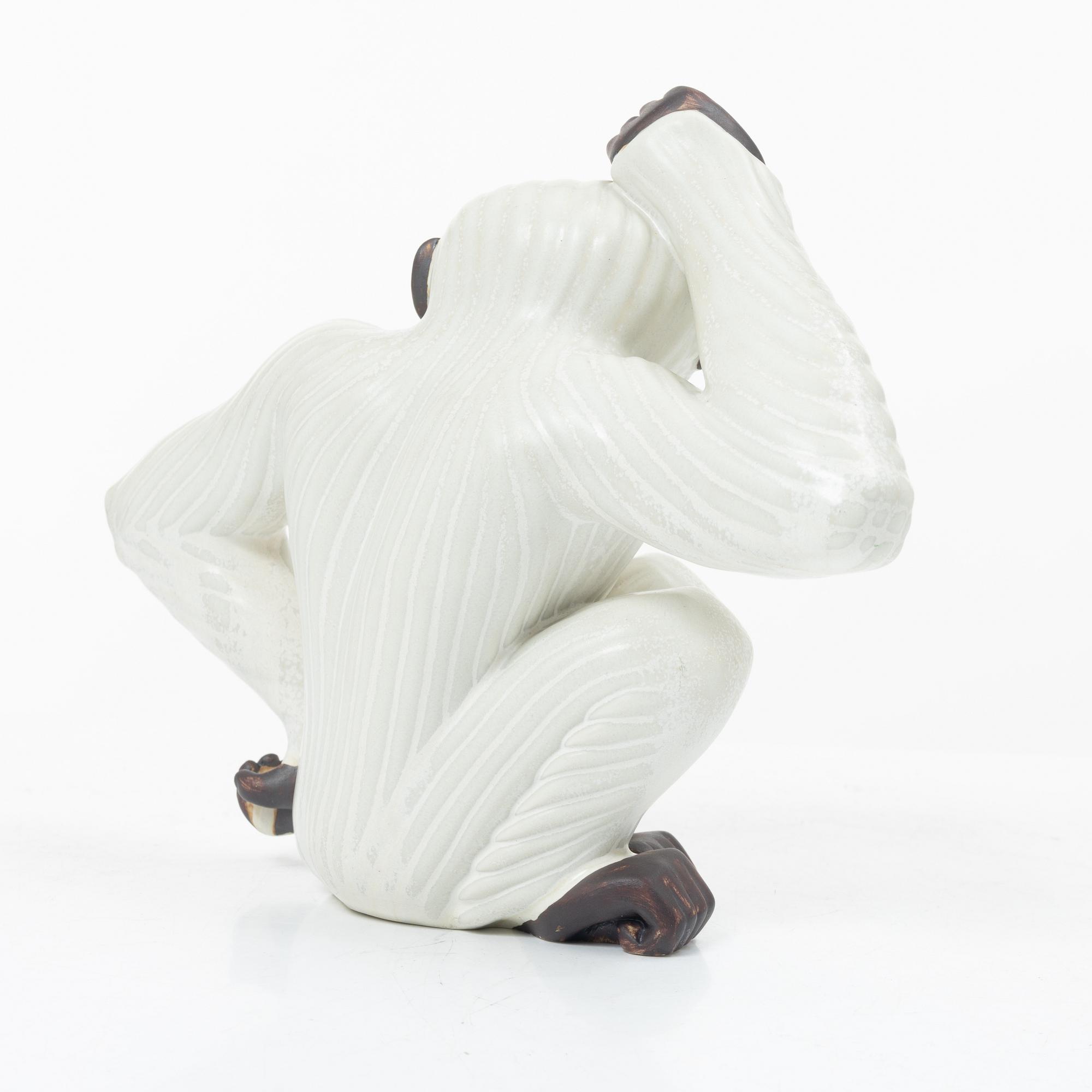 Gunnar Nylund, a figurine, in the form of a gibbon monkey, Rörstrand.