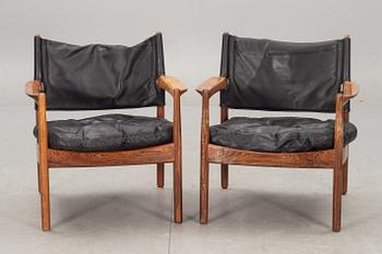 KARMSTOLAR, ett par samt SOFFA, jakaranda, Gunnar Myrstrand för Källemo. 1960-tal. CITES-intyg medföljer.