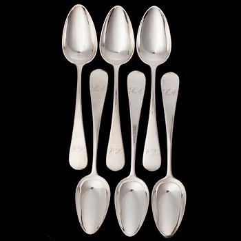 DESSERTSKEDAR, 6 st, silver, Helsingfors 1861. Vikt 224,8 g.