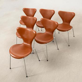 Arne Jacobsen, chairs 6 pcs "The Seven" for Fritz Hansen, late 20th century.