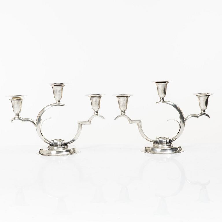 A pair of sterling silver Art Deco candelabras, Salvador de la Serna, Mexico, first half of the 20th century.