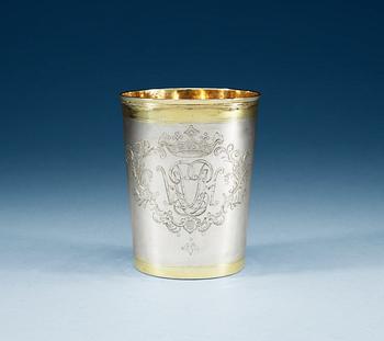 810. A Russian 18th century parcel-gilt beaker, unidentified makers mark, Moscow 1730.