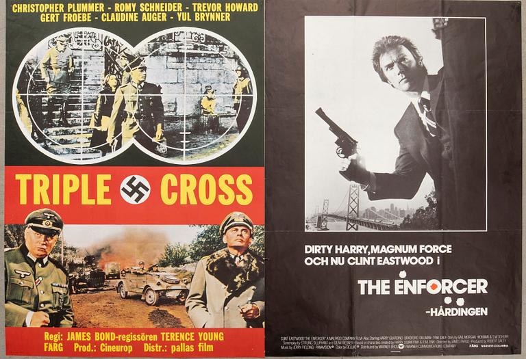 Filmaffischer 4 st "Myteriet på Bounty", "The enforcer", "Nu fightas vi igen" och "Tripple cross".