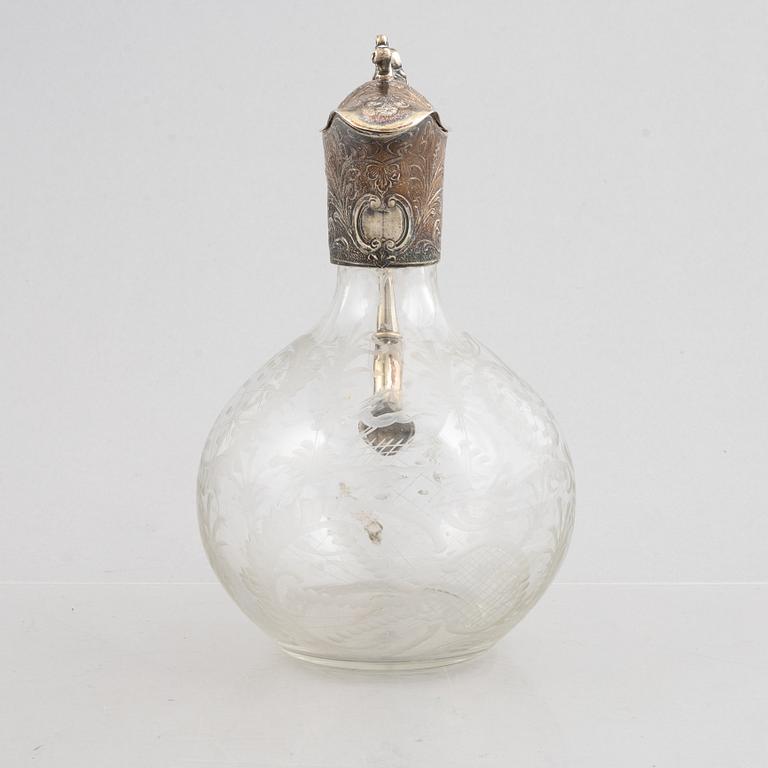 A wine decater, glass and silver, Germany, early 20th century.