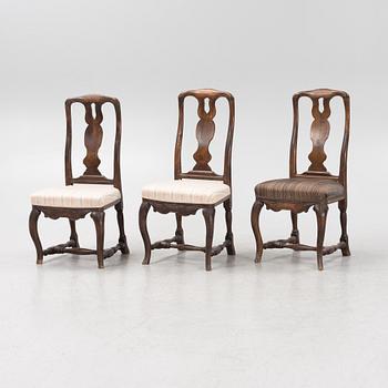 Three Swedish Late Baroque Chairs, 18th century.