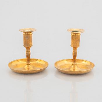 Candle holders, 2+2 pcs, brass, of which one no. 48 Skultuna, 19th century.