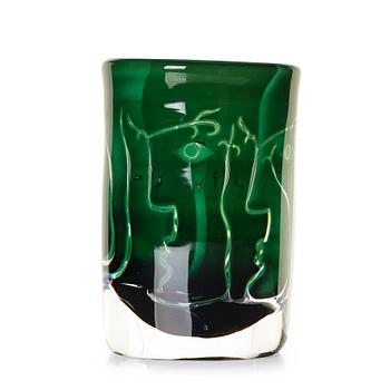 Ingeborg Lundin, an "Ansikten" (Faces) ariel glass vase, Orrefors, Sweden 1979.