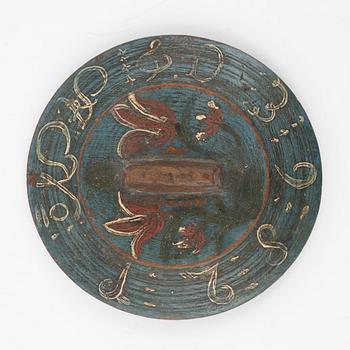 Two Swedish polychrome painted wooden boxes, 18th/19th century.