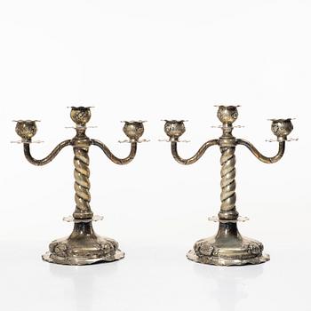 C.G. Hallberg, Candelabra, a pair, silver, Baroque style, Stockholm 1926.