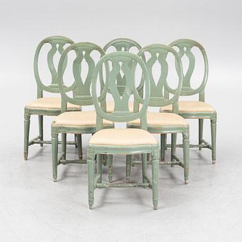 A set of five plus one Gustavian chairs, 18th/19th Century.