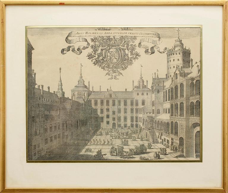 KOPPARSTICK, 7 st ur Svecia antiqua et hodierna, bland annat Stockholms slott, senare avdrag, 1800/1900-tal.