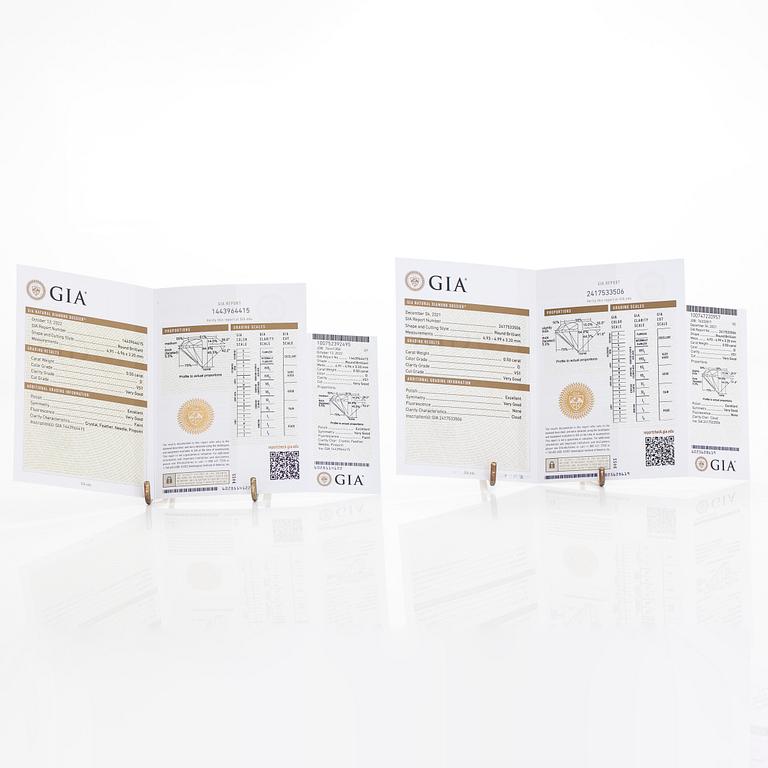 Korvakorut, 18K valkokultaa, ja briljanttihiottuja timantteja. Mukana GIA-raportti.