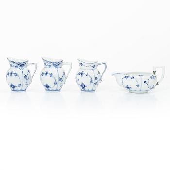 Royal Copenhagen, Lot of porcelain, 7 pieces, “Musselmalet”, coffee pot, chocolate pot, water jug, sauce boat, 3 cream jugs, 20th century.