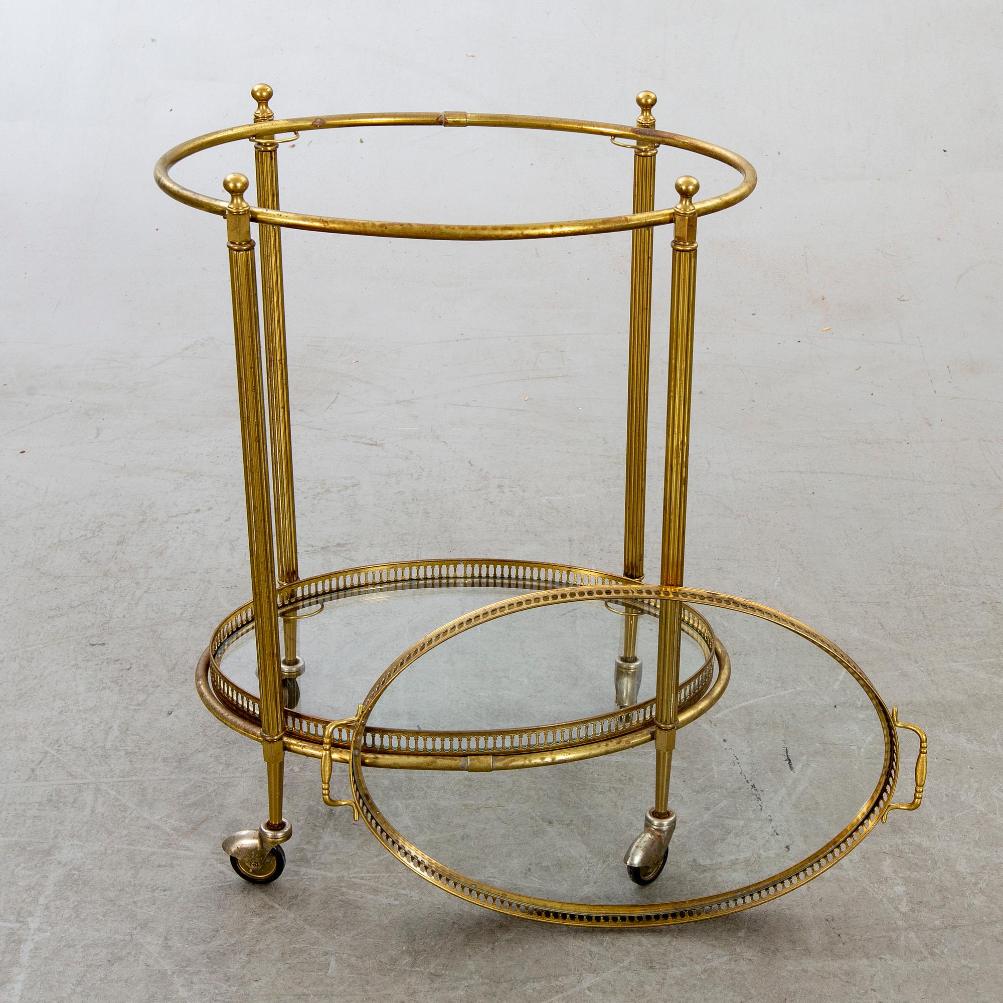 SERVERINGSVAGN, glas och mässing, 1900-talets andra hälft.