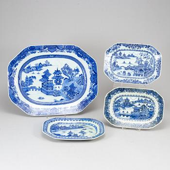 A set of four odd blue and white serving dishes, Qing dynasty, Qianlong (1736-95).