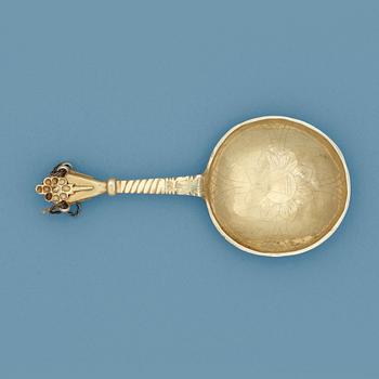 932. A Swedish 18th century parcel-gilt spoon, marks of Sigismund Novosadi d.y., Karlskrona 1754.