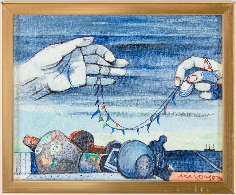 Axel Olson, oil on canvas/panel, signed.