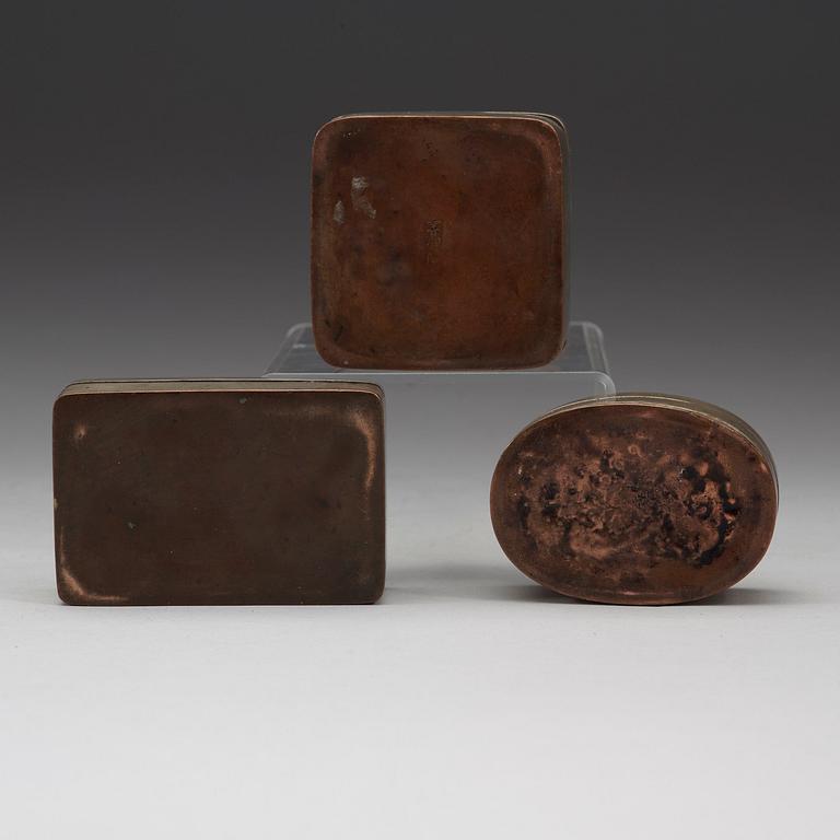 A set of three Chines silver plated ink boxes, about 1900.