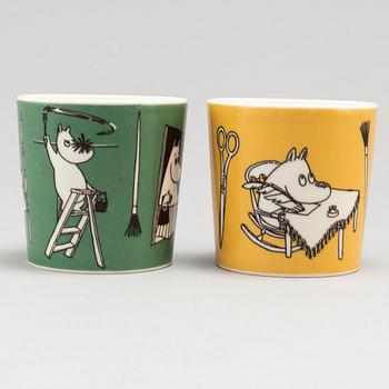 Two porcelain Moomin mugs, Moomin Characters/Bulls, Arabia, Finland.