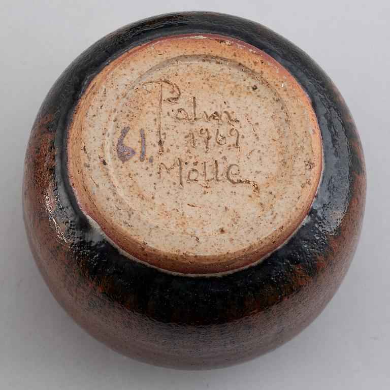 Rolf Palm, three 1960s glazed stoneware vases, signed Palm, Mölle.