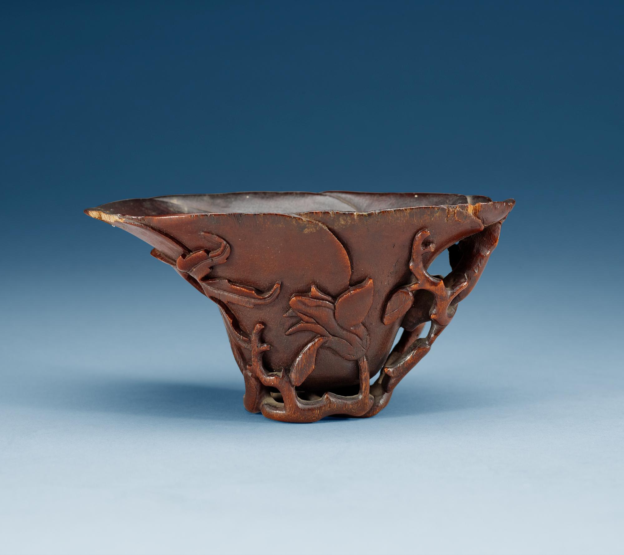 A rhinoserous libation cup, Qing dynasty, Kangxi (1662-1722).