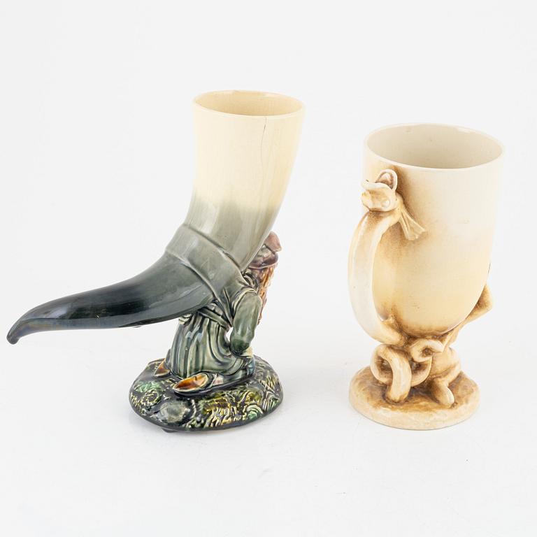 Two majolica beakers, Rörstrand, around the year 1900.