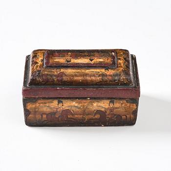 Qalamdan, lackerad papier maché, Persien, Qajardynastin, 1800-talets första hälft.