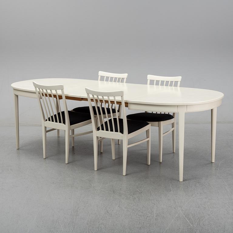 Carl Malmsten, A dining table with four chairs, Bodafors 1960's.