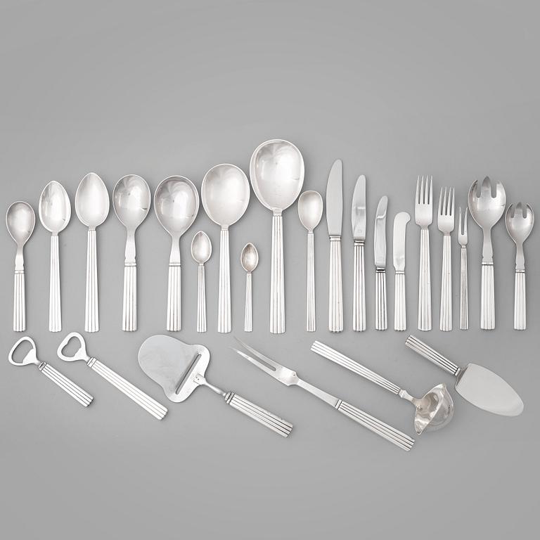 Sigvard Bernadotte, a set of 111 pieces "Bernadotte" sterling and stainsless steel flatware, Georg Jensen, Copenhagen 1945-77.