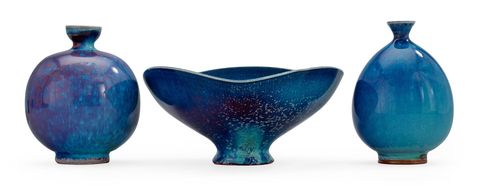 BERNDT FRIBERG, vaser, 2 st och skål, Gustavsberg Studio 1969-70.