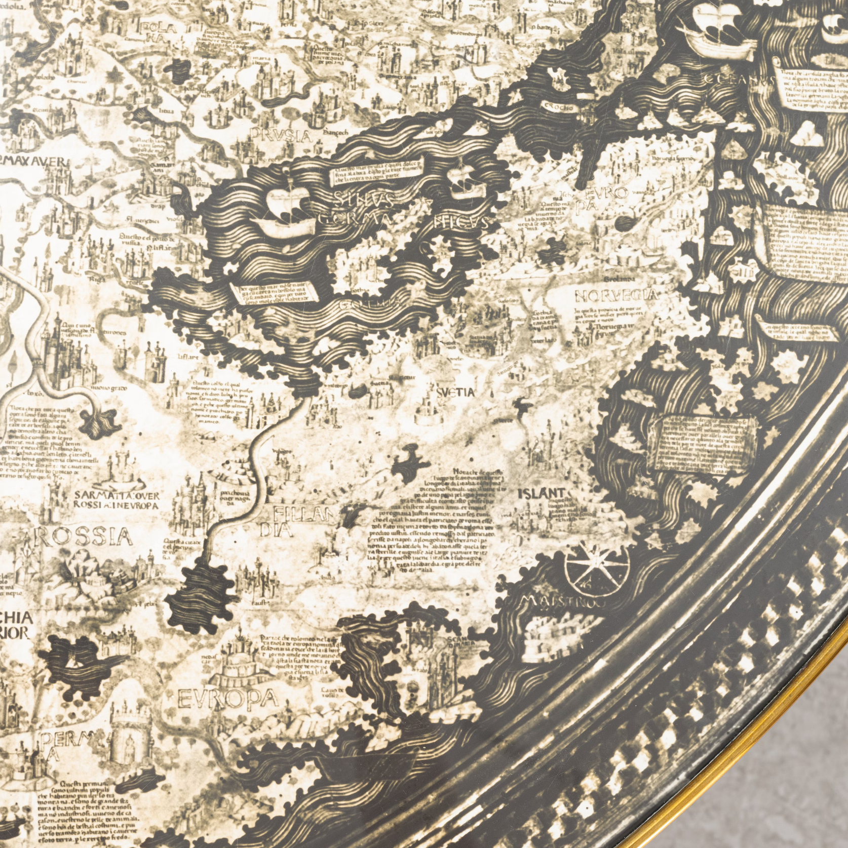 Josef Frank, a mahogany base table, map on the top, Svenskt Tenn, Sweden, model U601 (the top) & U491, 1960s-1970s.